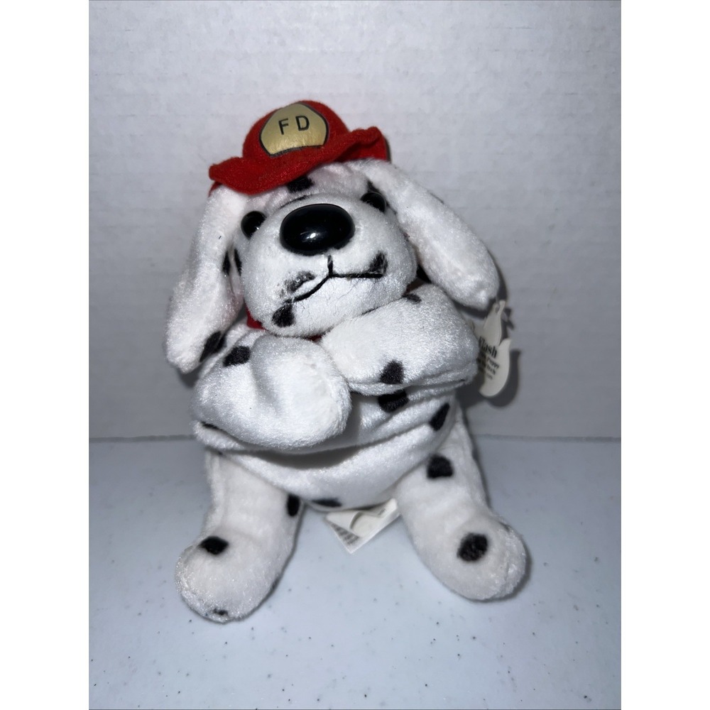 Plushland Plush Flash Dalmatian Fireman Hat Firehouse Puppy Dog Beanie Baby 7"